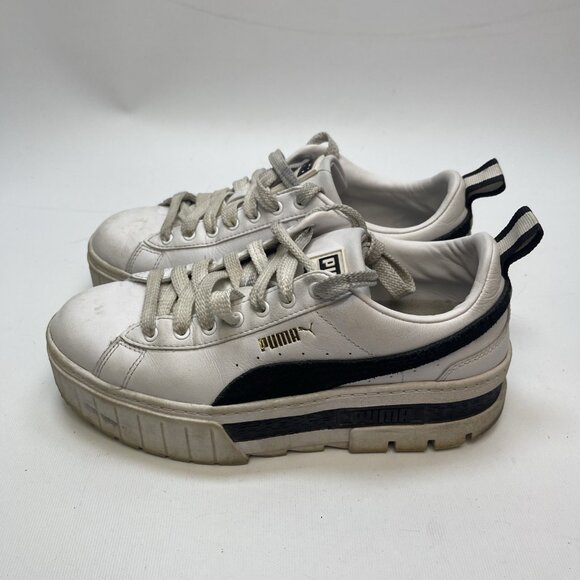 Puma Mayze Platform Womens Size 7 US White Black Athletic Leather Shoes Sneakers - Picture 4 of 14